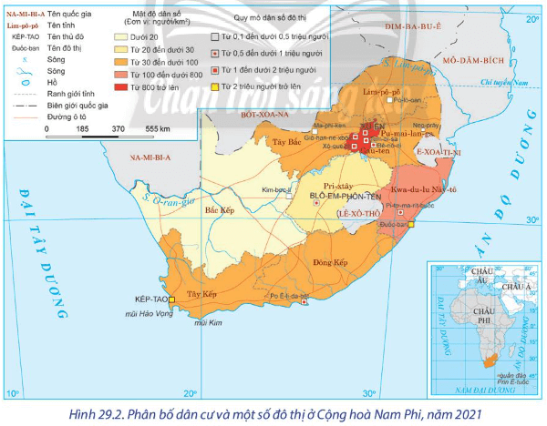 Lý thuyết Địa Lí 11 Chân trời sáng tạo Bài 29: Vị trí địa lí, điều kiện tự nhiên, dân cư và xã hội Cộng hoà Nam Phi