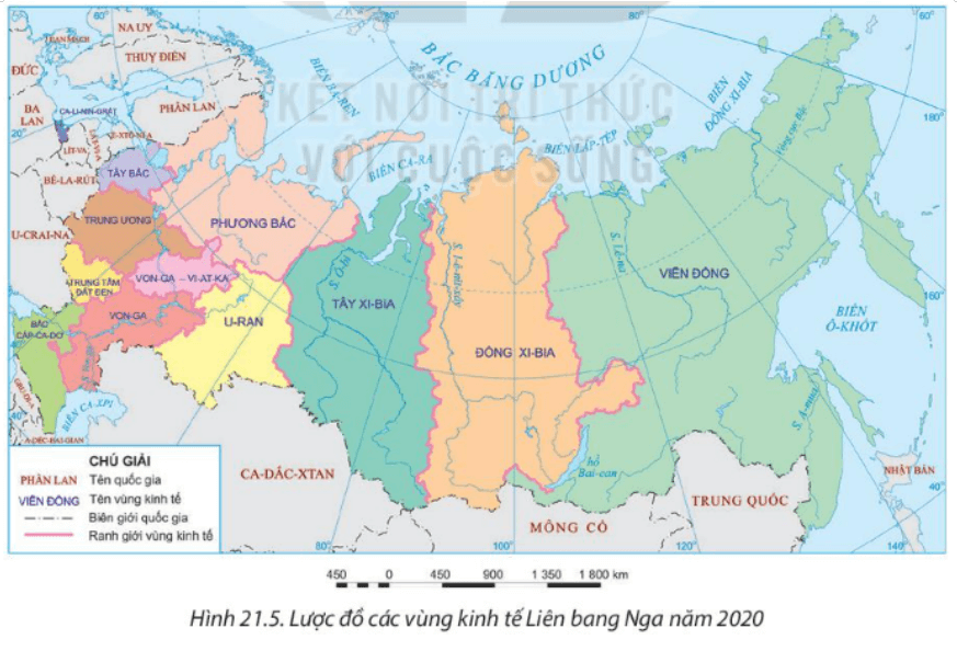 Dựa vào thông tin mục III và hình 21.5 hãy xác định các vùng kinh tế của Liên bang Nga