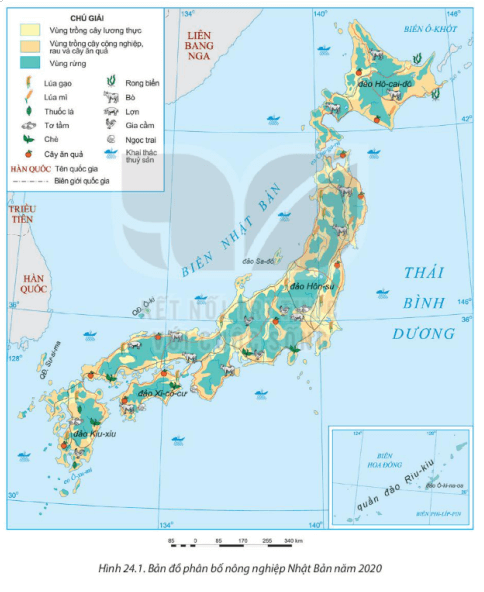Dựa vào thông tin mục 1 trình bày sự phát triển và phân bố của ngành nông lâm nghiệp và thủy sản Nhật Bản