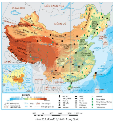 Dựa vào thông tin mục II và hình 26.1 trình bày điều kiện tự nhiên và tài nguyên thiên nhiên ở Trung Quốc