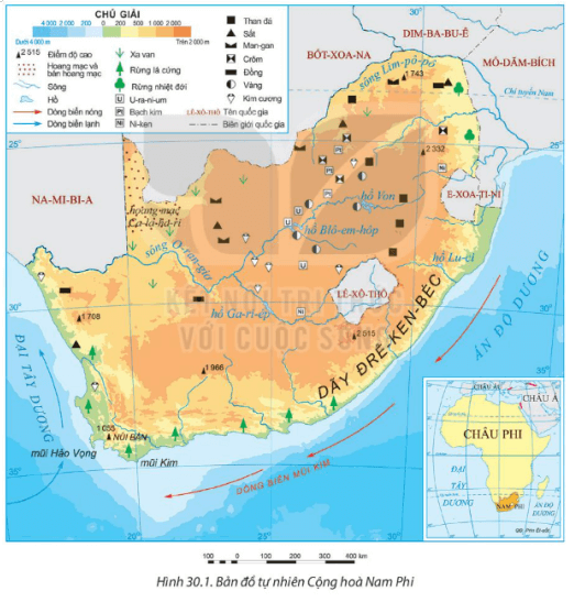 Dựa vào thông tin mục I và hình 30.1 hãy xác định vị trí của Cộng hòa Nam Phi