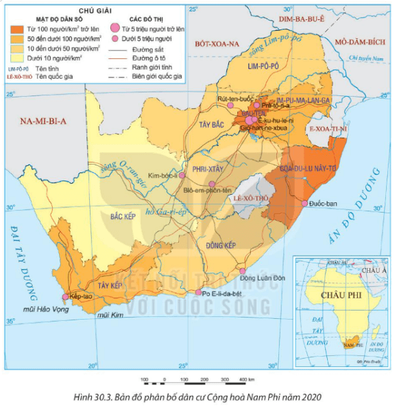 Dựa vào thông tin mục 1 và hình 30.3 hãy nêu khái quát đặc điểm dân cư Cộng hòa Nam Phi