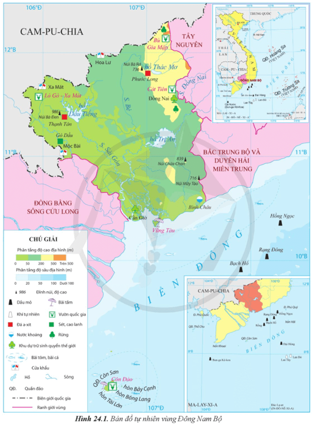 Dựa vào thông tin và hình 24.1 hãy Trình bày đặc điểm vị trí địa lí của vùng Đông Nam Bộ