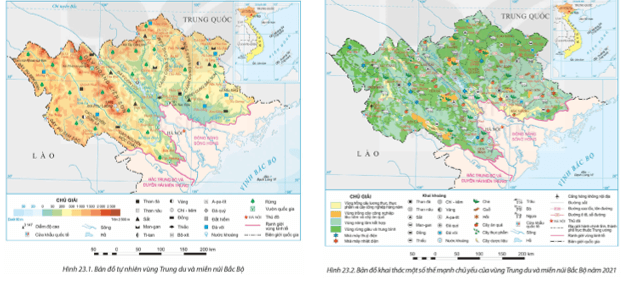 Dựa vào thông tin mục 1 và hình 23.1, 23.2 hãy: Nêu thế mạnh về khoáng sản ở vùng Trung du và miền núi Bắc Bộ