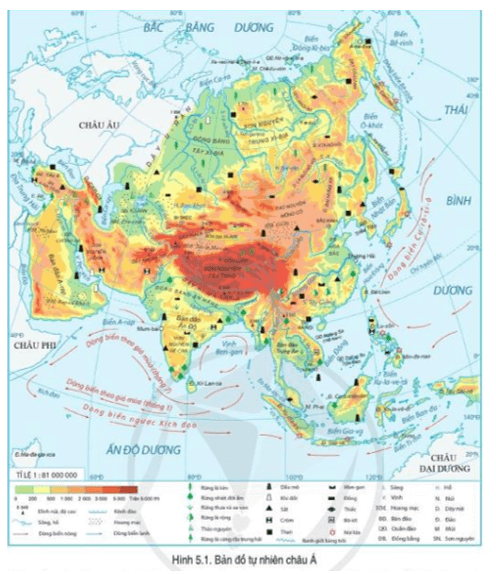 Đọc thông tin và quan sát hình 5.1, hình 5.2, hãy trình bày đặc điểm tự nhiên của khu vực Đông Á