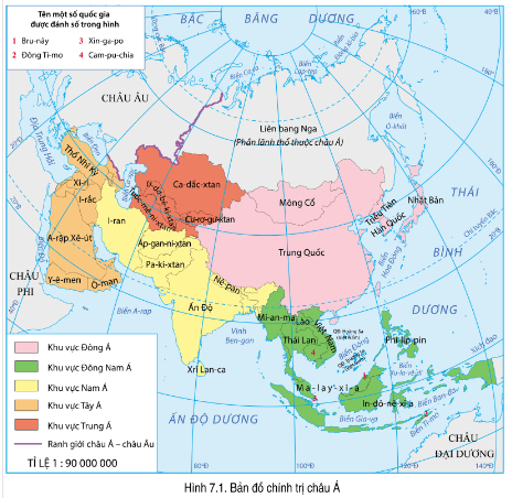 Lý thuyết Địa Lí 7 Cánh diều Bài 7: Bản đồ chính trị Châu Á. Các khu vực Châu Á