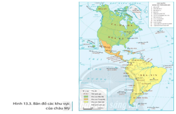 Dựa vào hình 13.3 và thông tin trong bài, hãy Cho biết châu Mỹ nằm trên những bán cầu nào