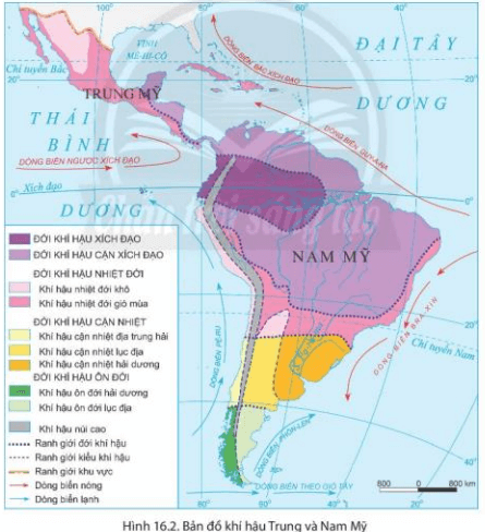Quan sát hình 16.2 và thông tin trong bài, trình bày sự phân hóa tự nhiên của khu vực Trung và Nam Mỹ