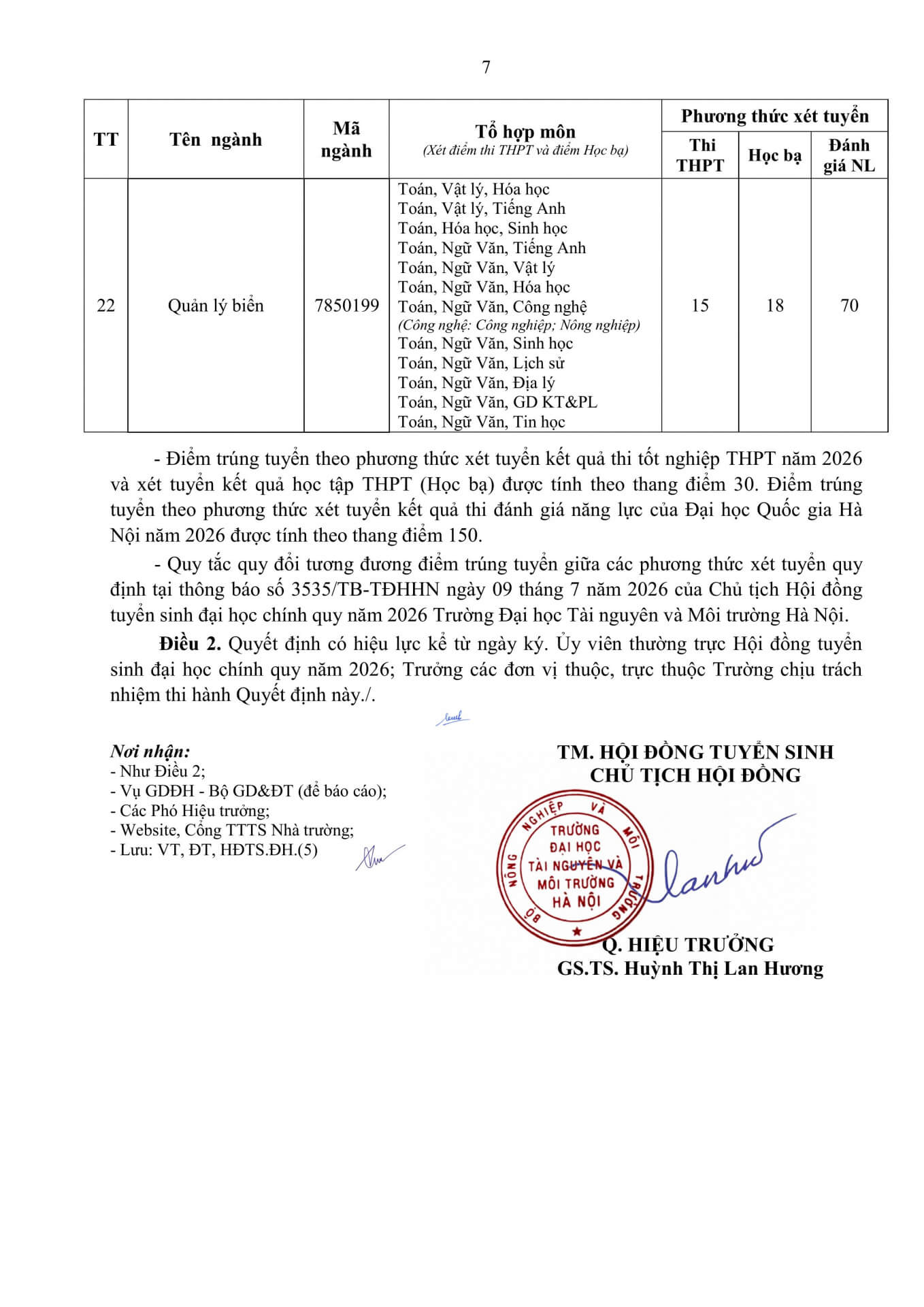Điểm chuẩn Đại học Tài nguyên và Môi Trường Hà Nội HUNRE 2026 (2025, 2024, ...)