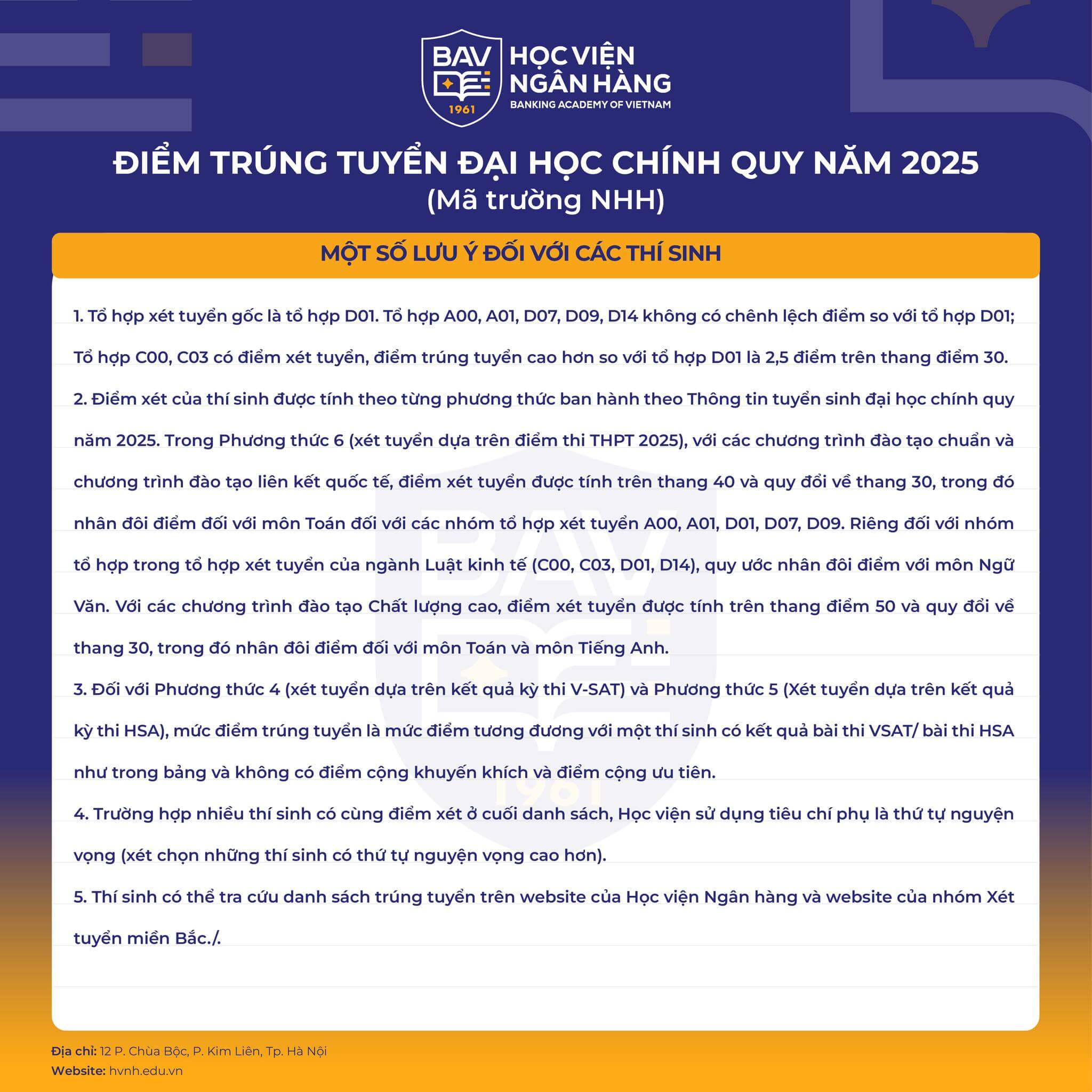 Điểm chuẩn Học viện Ngân hàng 2025 (2024, 2023, ...)