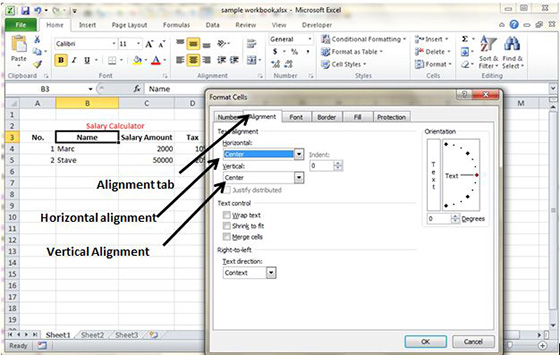 Change alignment from Format cells