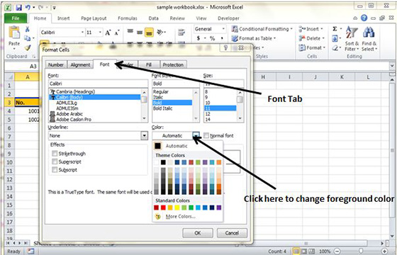 Change Foreground Color by formatting cells