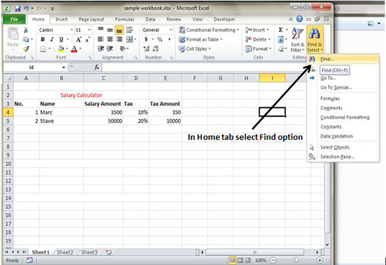 Find option in MS Excel