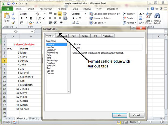 Formatting Cells option