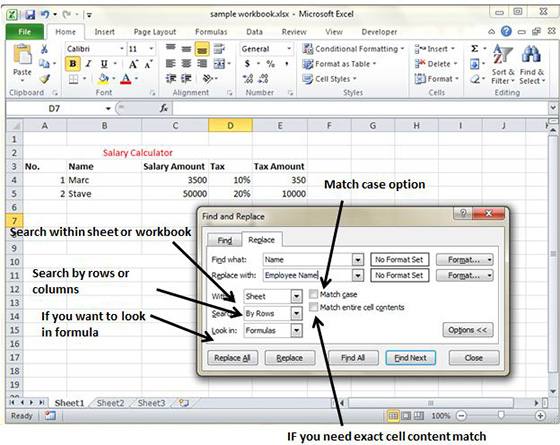 Various Find options in Excel