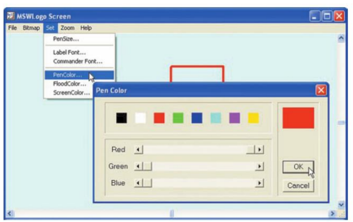 Chọn lệnh Set, PenColor giúp bạn tùy chỉnh màu sắc và độ dày nét vẽ cho bức tranh của mình. Hãy click vào hình ảnh để khám phá tính năng này nhé!