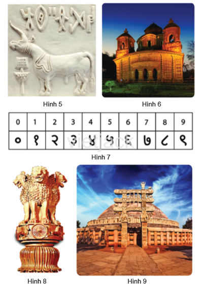 Dựa vào thông tin và các hình ảnh ở trên, hãy nêu những thành tựu văn hóa tiêu biểu của Ấn Độ cổ đại