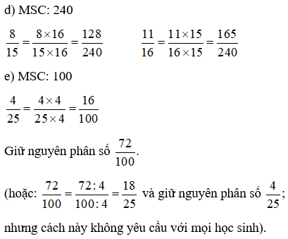 Toán lớp 4 trang 116, 117 Quy đồng mẫu số các phân số (tiếp theo)