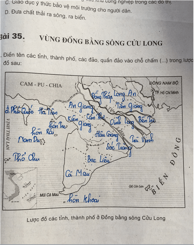 Giải VBT Địa Lí 9 Bài 35: Vùng Đồng bằng sông Cửu Long | Giải vở bài tập Địa Lí 9