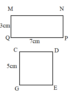 Cho một hình chữ nhật MNPQ và hình vuông CDEG có kích thước như trên hình vẽ