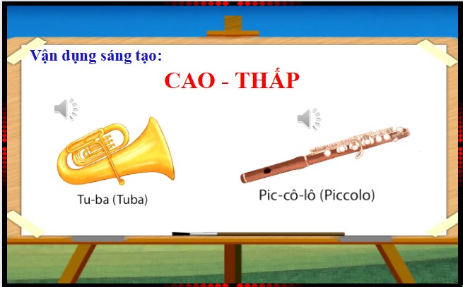 Giáo án điện tử Âm nhạc lớp 1 Kết nối tri thức Vận dụng - Sáng tạo: Cao - Thấp | PPT Âm nhạc 1