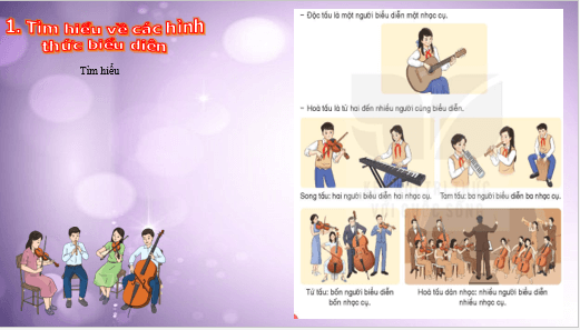 Giáo án điện tử Âm nhạc lớp 5 Kết nối tri thức Thường thức âm nhạc: Một số hình thức biểu diễn nhạc cụ | PPT Âm nhạc 5