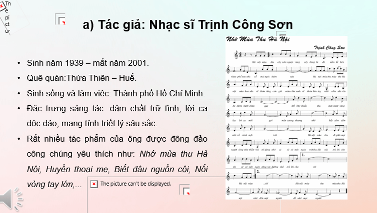 Giáo án điện tử Âm nhạc 7 Kết nối tri thức Thường thức âm nhạc: Nhạc sĩ Trịnh Công Sơn và bài hát Tuổi đời mênh mông | PPT Âm nhạc 7