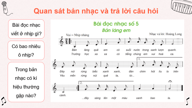 Giáo án điện tử Âm nhạc 8 Kết nối tri thức Đọc nhạc: Bài đọc nhạc số 5 | PPT Âm nhạc 8