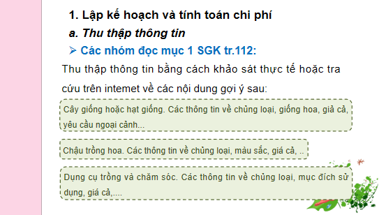 Giáo án điện tử Công nghệ 10 Kết nối tri thức Bài 22: Dự án trồng hoa trong chậu | PPT Công nghệ 10
