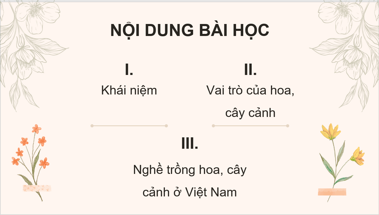 Giáo án điện tử Chuyên đề Công nghệ 10 Kết nối tri thức Bài 5: Giới thiệu về hoa, cây cảnh | PPT Chuyên đề Công nghệ 10