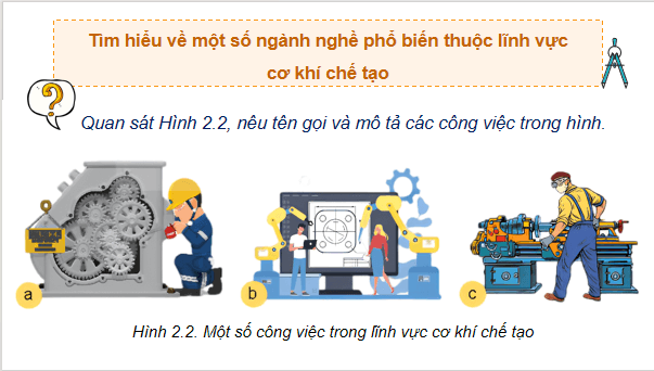Giáo án điện tử Công nghệ 11 Kết nối tri thức Bài 2: Ngành nghề trong lĩnh vực cơ khí chế tạo | PPT Công nghệ 11