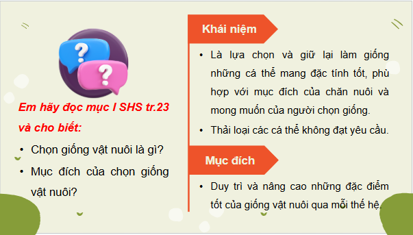 Giáo án điện tử Công nghệ 11 Kết nối tri thức Bài 4: Chọn giống vật nuôi | PPT Công nghệ 11