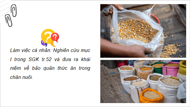 Giáo án điện tử Công nghệ 11 Kết nối tri thức Bài 9: Bảo quản thức ăn chăn nuôi | PPT Công nghệ 11