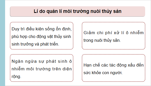 Giáo án điện tử Công nghệ 12 Kết nối tri thức Bài 11: Quản lí môi trường nuôi thuỷ sản | PPT Công nghệ 12