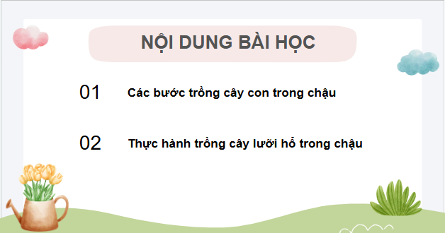 Giáo án điện tử Công nghệ lớp 4 Chân trời sáng tạo Bài 4: Trồng cây cảnh trong chậu | PPT Công nghệ 4