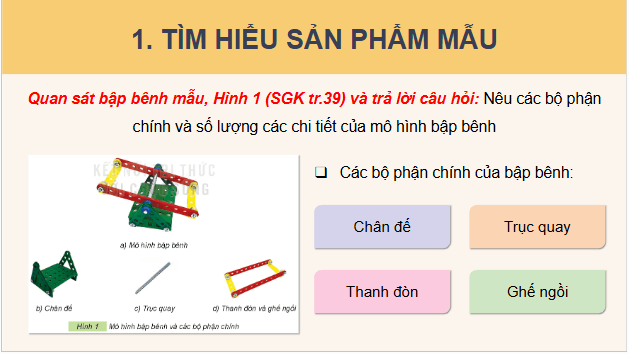 Giáo án điện tử Công nghệ lớp 4 Kết nối tri thức Bài 8: Lắp ghép mô hình bập bênh | PPT Công nghệ 4