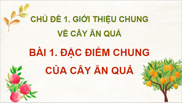 Giáo án điện tử Công nghệ 9 Cánh diều Bài 1: Đặc điểm chung của cây ăn quả | PPT Công nghệ 9