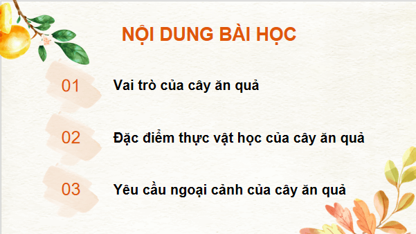 Giáo án điện tử Công nghệ 9 Cánh diều Bài 1: Đặc điểm chung của cây ăn quả | PPT Công nghệ 9