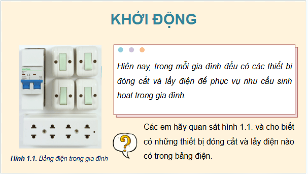 Giáo án điện tử Công nghệ 9 Kết nối tri thức Bài 1: Thiết bị đóng cắt và lấy điện trong gia đình | PPT Công nghệ 9