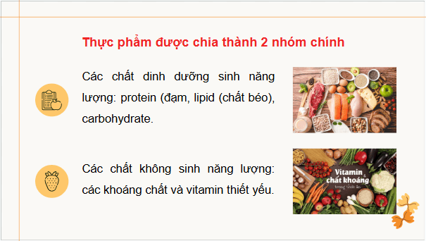 Giáo án điện tử Công nghệ 9 Cánh diều Bài 1: Vai trò của các chất dinh dưỡng trong thực phẩm | PPT Công nghệ 9