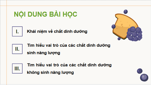 Giáo án điện tử Công nghệ 9 Cánh diều Bài 1: Vai trò của các chất dinh dưỡng trong thực phẩm | PPT Công nghệ 9