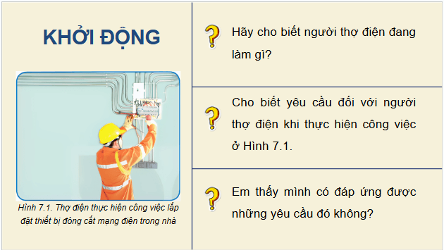 Giáo án điện tử Công nghệ 9 Kết nối tri thức Bài 7: Một số ngành nghề liên quan đến lắp đặt mạng điện trong nhà | PPT Công nghệ 9