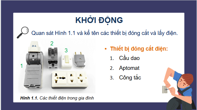 Giáo án điện tử Công nghệ 9 Chân trời sáng tạo Chủ đề 1: Thiết bị đóng cắt và lấy điện trong gia đình | PPT Công nghệ 9