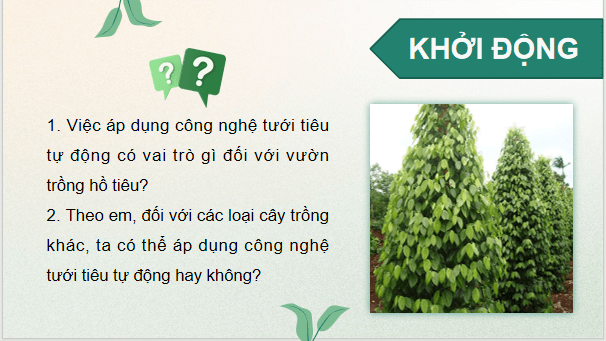 Giáo án điện tử Công nghệ 9 Chân trời sáng tạo Chủ đề 3: Thiết kế mạch điện ứng dụng công nghệ tưới tiêu tự động trong trồng trọt | PPT Công nghệ 9