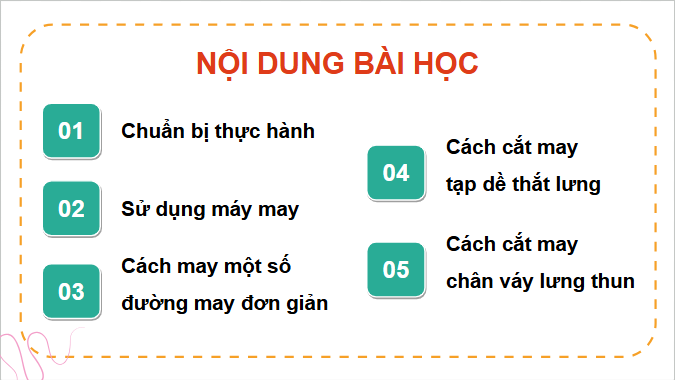 Giáo án điện tử Công nghệ 9 Chân trời sáng tạo Chủ đề 3: Thực hành cắt may trang phục | PPT Công nghệ 9