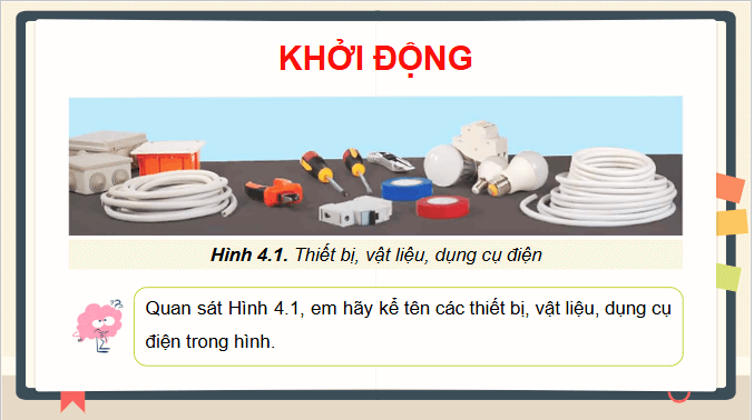 Giáo án điện tử Công nghệ 9 Chân trời sáng tạo Chủ đề 4: Thiết bị, vật liệu, dụng cụ dùng cho lắp đặt mạng điện trong nhà | PPT Công nghệ 9