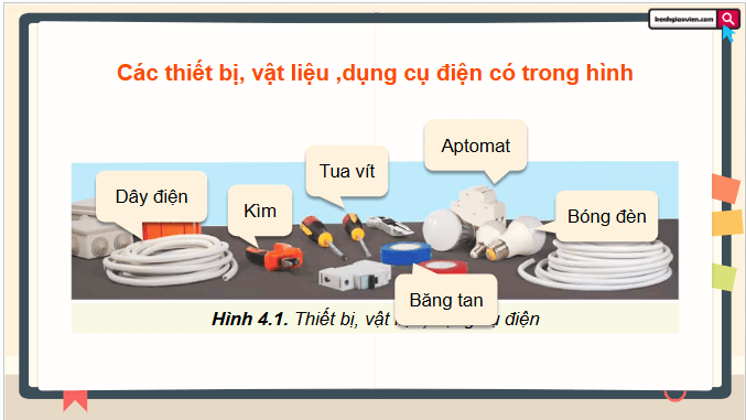 Giáo án điện tử Công nghệ 9 Chân trời sáng tạo Chủ đề 4: Thiết bị, vật liệu, dụng cụ dùng cho lắp đặt mạng điện trong nhà | PPT Công nghệ 9