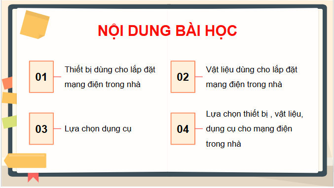 Giáo án điện tử Công nghệ 9 Chân trời sáng tạo Chủ đề 4: Thiết bị, vật liệu, dụng cụ dùng cho lắp đặt mạng điện trong nhà | PPT Công nghệ 9