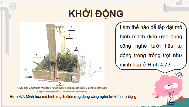 Giáo án điện tử Công nghệ 9 Chân trời sáng tạo Chủ đề 4: Thực hành lắp đặt mạch điện ứng dụng công nghệ tưới tiêu tự động trong trồng trọt | PPT Công nghệ 9