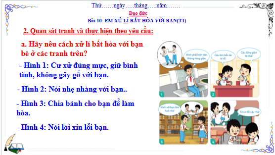 Giáo án điện tử Đạo đức lớp 3 Cánh diều Bài 10: Em xử lý bất hòa với bạn | PPT Đạo đức lớp 3